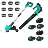 Garvee 20V Wireless Leaf Blower and String Trimmer Set – 550CFM, 130MPH, 12" Weed Wacker – 2 x 2.0Ah Batteries & Charger, Lightweight, Black+Blue - Blue