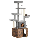 Garvee Litter Box Enclosure with Cat Tree, 2 in-1 Modern Cat Tower, Hidden Washroom Furniture, Wood Cat Condo with Scratching Post and Hammock, Indoor Pet Furniture with Multiple Platform, Retro Brown - Retro Brown