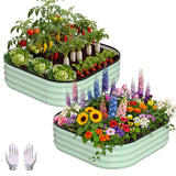 Garvee 3' X 3' X 1' Galvanized Raised Garden Bed, 2Pcs Raised Garden Beds Outdoor, Squircle Planter Raised Beds with Gloves and Rubber Edge Trim for Vegetables, Flowers and Herbs