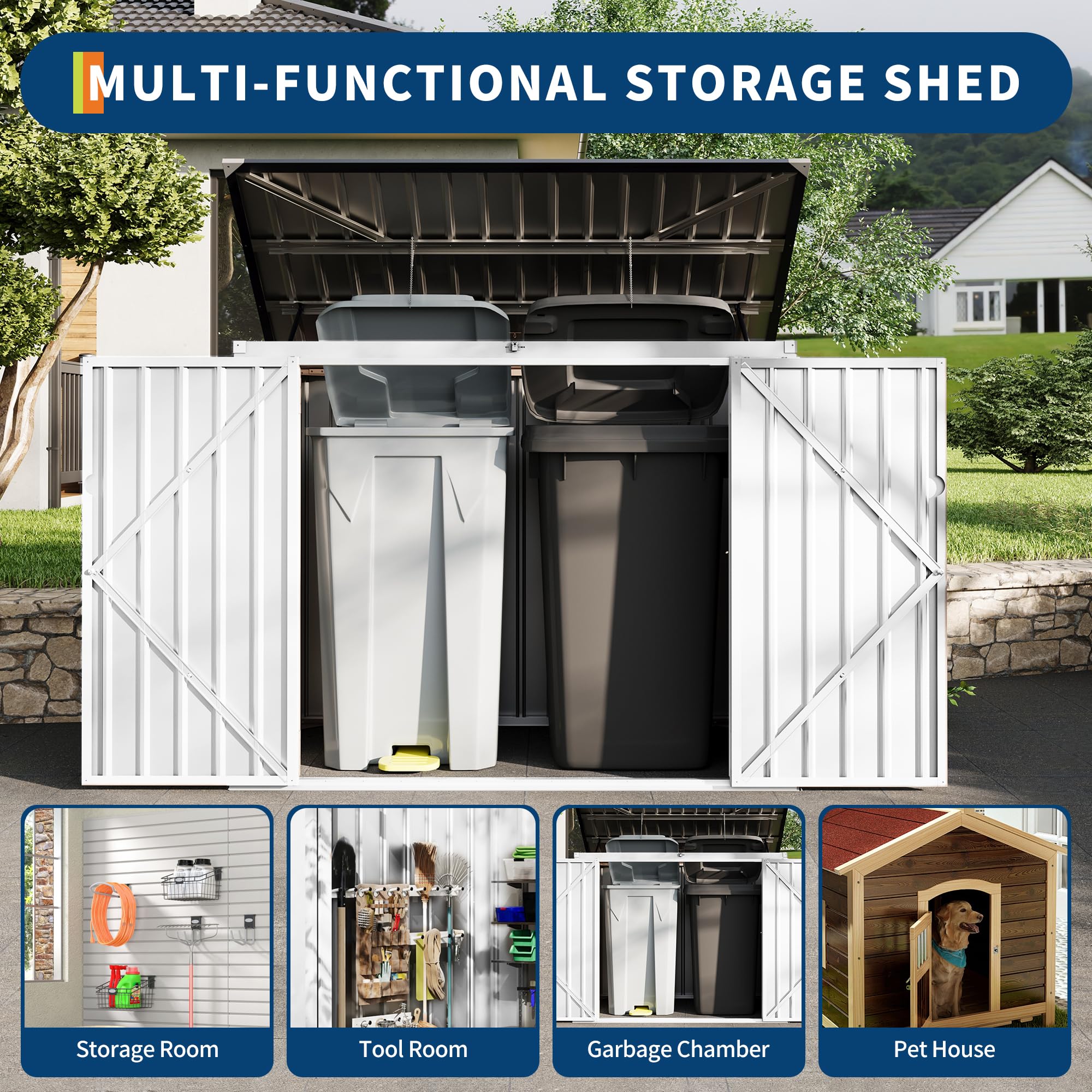 Garvee 3x6 ft Garbage Bin Shed, Outdoor Trash Can Storage, Metal