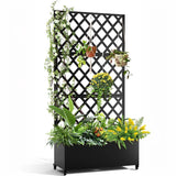 Garvee Raised Garden Bed with Trellis, 72" H × 47" W × 16" D Galvanized Steel Planter Box with Locking Wheels, Drainage Holes and Privacy Screen for Climbing Plants, Black