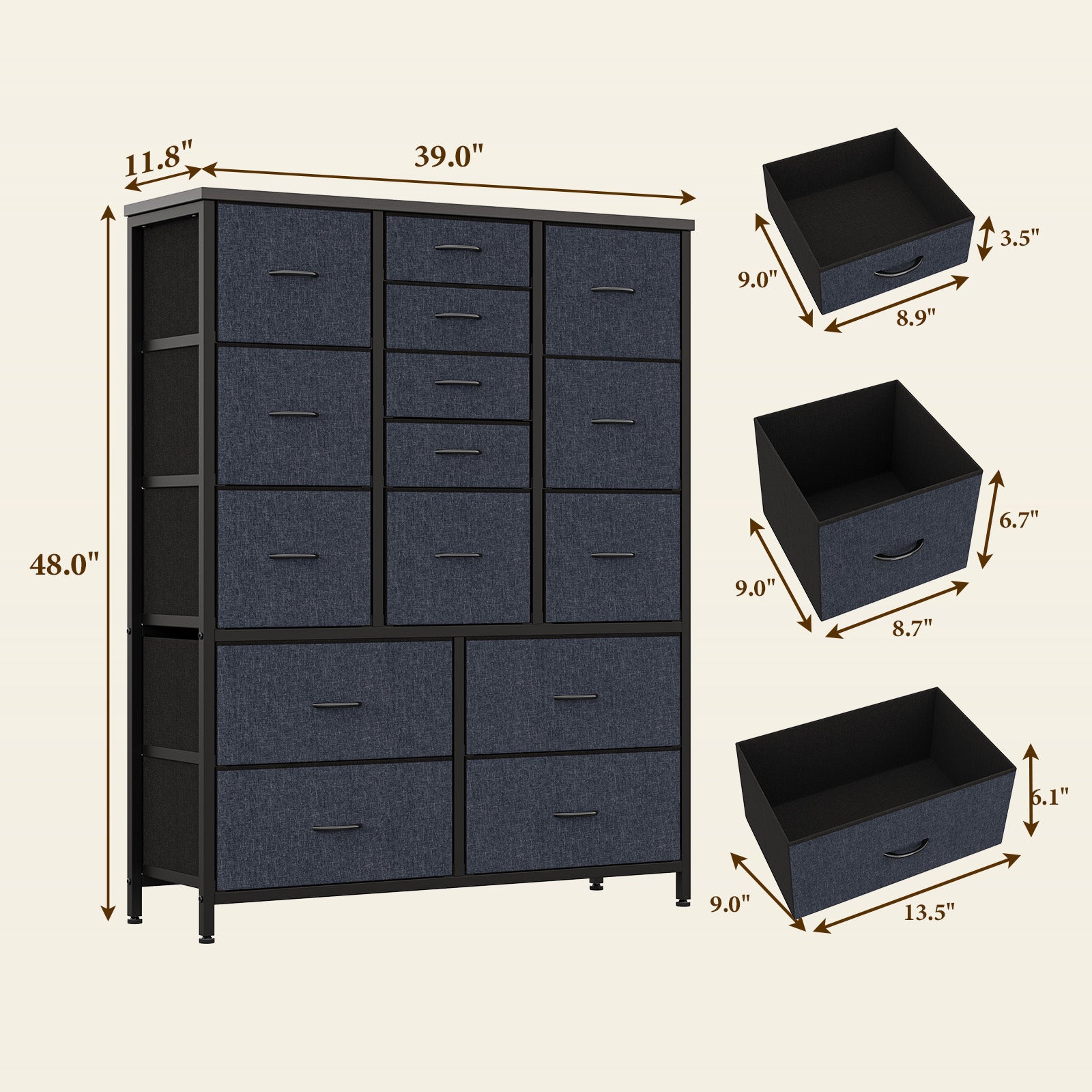 Garvee 48"h Fabric Storage Dresser With 15 Drawers For Bedroom, Closet, Hallway, Living Room, Grey Garvee 48"h Fabric Storage Dresser With 15 Drawers For Bedroom, Closet, Hallway, Living Room, Grey