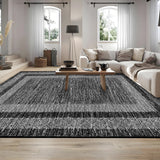 Garvee 5' × 7' Distressed Border Area Rug, Machine Washable Non-Slip Low-Pile Soft Rug for Living Room, Bedroom & Dining Room, Black - Black