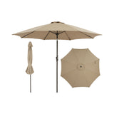 Garvee 9 FT Patio Umbrella, 8-Rib Alloy Steel Market Umbrella with Push-Button Tilt & Crank, UV-Resistant Waterproof Round Shade for Garden, Deck & Pool, Brown