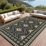 Garvee Waterproof Reversible Outdoor Plastic Straw Rug – UV Resistant, Easy Clean – Vintage Diamond Design Garden Patio Carpet – Portable Camping Mat for Picnic, Deck, RV, Balcony – Black Coffee, 8x10ft - Black/Coffee
