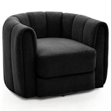 Garvee 360° Swivel Barrel Accent Chair – Soft Cloud Padding, Striped Backrest, Modern Lounge Armchair for Living Room or Bedroom, Black - Black|Teddy Fleece