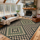 Garvee 5' x 7' Geometric Indoor Outdoor Rug, Washable Easy Jute-Style Linen-Look Reversible Non-Slip Rug for Living Room & Patio, Green - Green