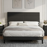 Garvee Queen Size Bed Frame with Adjustable Headboard,Linen Fabric Upholstered Platform Bed,Mattress Foundation with Strong Wood Slats Support,No Box Spring Needed,Noise-Free,Easy Assembly (Dark Grey) - Dark Grey
