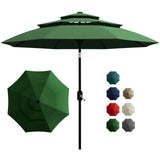 Garvee 10FT 3-Tier Outdoor Patio Umbrella with UV Protection – Vented Canopy, 8 Sturdy Ribs, Easy Crank & Tilt, Heavy-Duty Market Parasol for Garden, Pool, Deck, Yard – Deep Green - Dark Green