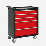 Garvee Heavy Duty 5-Drawer Rolling Tool Chest - Metal Storage Cabinet - Smooth Sliding Drawers with Ball Bearing Slides & Protective Liners - Lockable Wheels - Portable for Garage, Workshop, Warehouse - Red and Black