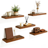 Garvee Rustic Brown Floating Wall Shelves Set, Sturdy Wood Wall Mounted Shelves with Metal Brackets for Bedroom, Living Room, Kitchen, Bathroom, Fits Picture Frames, Plants, 40x20x3cm, 5PCS