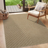 Garvee 3' × 5' Washable Striped Jute-Look Area Rug, Non-Slip Low-Pile Stain-Resistant Indoor Outdoor Rug for Living Room and Patio, Natural Beige - Jute
