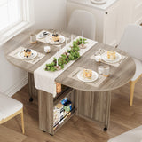 Garvee 3-in-1 Folding Dining Table with Wine Rack, Lockable Casters, Durable Board, Drop Leaf Design, Oval Shape, Compact Space Saver for Small Homes
