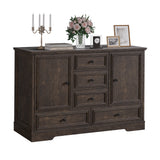 Garvee Farmhouse Sideboard Buffet Cabinet with 5 Drawers and 2 Doors, 47" Kitchen Storage Cabinet, Wood Coffee Bar Cabinet with Adjustable Shelves for Dining Room Living Room, Brown - Brown