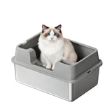 Garvee Extra Large Stainless Steel Cat Litter Box, High Side Litter Box with Non-Stick, Scoop & Odor-Resistant, Metal Cat Pan for Multiple Cats, Rabbits & Small Pets, Easy to Clean, Gray - Gray