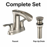 Garvee Waterfall Bathroom basin Faucet, 8 in Widespread 2-Handle 3-Hole Deck Mount Vanity Faucet, Pop-Up Drain & Supply Lines Included - 8" split double handle faucet, brushed - Brushed Nickel