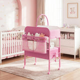 Garvee Portable Foldable Baby Changing Table with 2 Storage Baskets and Lockable Wheels in Height Adjustable and Waterproof Design for Infant and Newborn, Pink - Pink