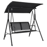 Garvee 2-Seat Outdoor Swing Chair – Adjustable Waterproof Canopy – Heavy-Duty Steel Frame, Textilene Seat, Enhanced Triangular Support – Ideal for Patio, Garden, Backyard – Black