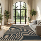 Garvee 8' × 10' Arch Jute-Look Area Rug, Soft Washable Jute-Look Polyester Carpet for Living Room, Bedroom and Dining Room, Black - Black