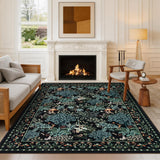 Garvee 9' × 12' Mushroom Forest Area Rug, Washable Polyester Carpet with Non-Slip Backing for Living Room, Bedroom and Dining Room, Black - Black