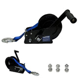 Garvee 3500lbs Heavy Duty Boat Trailer Winch with 33FT Strap, Dual-Speed 4:1/8:1 Gear Ratio & 2-Way Ratchet, Professional Hand Crank Winch for Pulling Boat, Trailer, Truck, RV, ATV, Jet Ski, Blue - Blue (Bolt-on handle winch)