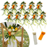 Garvee 10-Pack Artificial Wedding Pew Flowers - Golden Blossom & Eucalyptus Chair/Aisle Bouquets with Ribbon, Reusable Church Ceremony Bridal Shower Party Decor, 14cm - Color: Golden Blossom, Ribbon Neutral-Tone Tone + Golden Blossom Yellow - Yellow