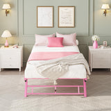 Garvee Twin Pop Up Trundle Bed Frame with Lockable Casters, Foldable Metal Platform, Space-Saving Design, Pink, for Guest Room and Living Room - Pink