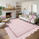 Garvee 6' × 9' Scalloped Area Rug, Washable Non-Slip Low-Pile Stain-Resistant Rug for Living Room, Bedroom & Dining Room, Pink - Pink