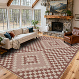 Garvee 5' x 7' Geometric Indoor Outdoor Rug, Washable Easy Jute-Style Linen-Look Reversible Non-Slip Rug for Living Room & Patio, Dusty Rose - Dusty Rose