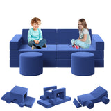 Garvee 13-Piece Modular Kids Play Couch Sofa Set – Convertible Toddler Foam Furniture – Washable Velvet Covers – Ideal for Playroom, Living Room, Fort Building – Color: Blue - Blue