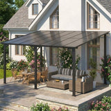 Garvee Wall-Mounted Hardtop Gazebo, 10 x 14 FT Lean-To Pergola with Roof and Gutters, Heavy-Duty Patio Awning, Black