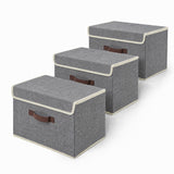 Garvee Collapsible Fabric Storage Bins with Lids & Handles, Non-Woven Closet Organizer Baskets - Reinforced Cardboard Frame, Stackable Space-Saving, for Clothes & Toys - 3 Pack, 38 x 25 x 25 cm, Gray - Gray