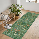 Garvee Sage Green Washable Floral Runner Rug 2' × 6', Non Slip Low Pile Stain Resistant Botanical Rug for Kitchen Hallway Entryway Laundry Room - Green