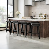 Garvee 26.2" Bar Stools Set of 4, Modern Upholstered Kitchen Stools with Low Back and Footrest, Counter Height Bar Stools with Wood Legs, for Kitchen Counter, Dining Room, Black - Black