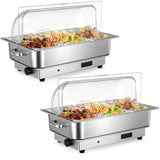 Garvee Electric Chafing Dish Set – 2 x 9QT Stainless Steel Buffet Servers – Roll Top Transparent Lids – Adjustable Temperature Control – Ideal for Catering, Parties, Home