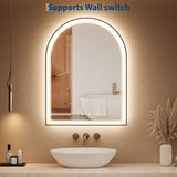 Garvee Bathroom Mirror with Lights, 24x32 Inch Arched Vanity Mirror, Dimmable LED, Anti-Fog, 3 Color Settings, Frontlit and Backlit, Wall Mounted, Rust-Resistant Tempered Glass, Modern Gold