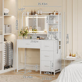 Garvee Vanity Desk with Square Mirror, 35.4” Makeup Vanity Table with Shelves, 4 Fabric Drawers Storage, Modern Dressing Table for Bedroom, Gift for Girls - White