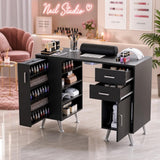 Garvee Professional Manicure Table with Electric Nail Particles Collector, Nail Tech Desk Station - Storage Drawers & Cabinet, Wood-Laminate Countertop - Salon Spa Workstation - Color: Black (US Standard) - Black And Sliver