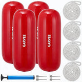 Garvee 10" x 28" HTM Boat Fender Set – 4-Pack Inflatable Center Hole Marine Boat Bumpers with Hand Pump and Storage Bag, Heavy-Duty PVC Dock Protection Guards for Yachts and Sailboats (Red) - Red