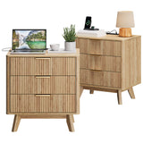 Garvee Nightstand Set of 2 Wood Bedside Tables with 3 Drawers, Charging Station, Mid Century Modern, Light Oak, Stable & Anti-Tipping, Bedroom or Living Room - Light Oak