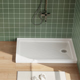 Garvee 48x32 Inch Non-Slip Shower Base Pan – Right Drain, Removable Brushed Stainless Steel Cover, Single Threshold, Durable ABS Acrylic, Textured White Surface, CUPC Certified – Bathroom Renovation – 48*32”+stainless steel round cover+right drain hole - White (48X32")