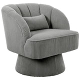 Garvee Modern Swivel Barrel Accent Chair – Velvet Upholstered Round Armchair with Striped Backrest, Soft Cushion, 360° Swivel – Comfy Lounge Chair for Living Room, Bedroom, Small Spaces – Corduroy | Gray - Gray