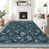 Garvee 5' x 7' Botanical Vine Floral Area Rug, Machine Washable Non-Slip Low-Pile Soft Rug for Living Room, Bedroom & Dining Room, Dark Green - Dark Green