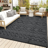 Garvee Outdoor Rug Waterproof 8x10 Reversible Boho Outside Rug, Lightweight & Foldable Geometric Patio Carpet, Plastic Straw Indoor Outdoor Mats for Picnic Deck Balcony, Black Gray - Black & Gray