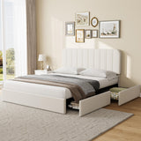 Garvee Queen Size Bed Frame with 4 Drawers, Upholstered Velvet Platform Bed with Height Adjustable Headboard, Wooden Slats Support, No Box Spring Needed, Easy Assembly, Beige - Beige