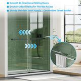 Garvee Double Sliding Shower Door – 60" x 74" Bypass Design – 6mm Tempered Glass – Matte Black Aluminum & Stainless Steel Frame – Easy-Clean Coating – Fits 56-60" Openings – Model Type Model 16 Series-02, Elegant Black - Matte Black & Square Guide Rail