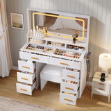 Garvee Vanity Desk with Mirror and Lights, Makeup Dresser for Bedroom with 8 Drawers & 1 Vanity Chair & Power Outlet, Modern Dressing Table Set for Bedroom, Bathroom, White - White