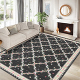 Garvee 4' x 6' Abstract Floral Butterfly Area Rug, Machine Washable Non-Slip Low-Pile Stain-Resistant Rug for Living Room, Bedroom & Nursery, Black - Black