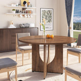 Garvee 47 Inch Round Dining Table for 4-6, Circle Kitchen Table with Wooden Base, Modern Farmhouse Dinner Tables for Kitchen, Living Room, Brown