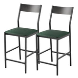 Garvee Modern PU Leather Counter Height Bar Stools Set of 2 – Dark Green Upholstered Patio Chairs with Curved Iron Backrest & Footrest – 24'' Seat Height, 300 lbs Capacity – Outdoor Bar Stools for Kitchen Island, 2-Pack, Dark Green